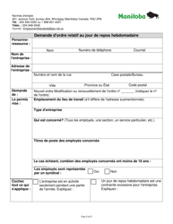 Document preview: Demande D'ordre Relatif Au Jour De Repos Hebdomadaire - Manitoba, Canada (French)