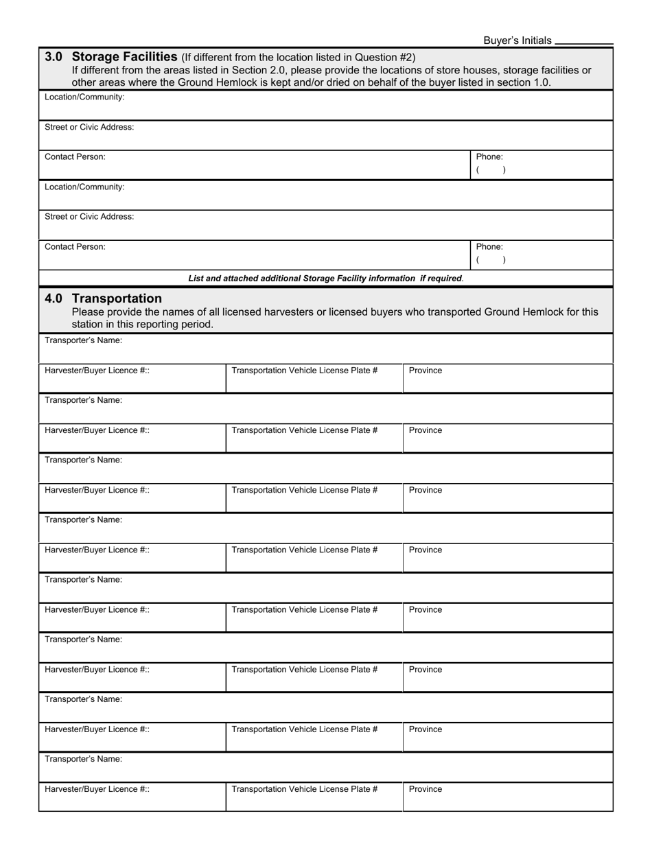 Form 09F015-22893 Ground Hemlock (Taxus Canadensis) Buyers Semi-annual Report Form - Prince Edward Island, Canada, Page 2