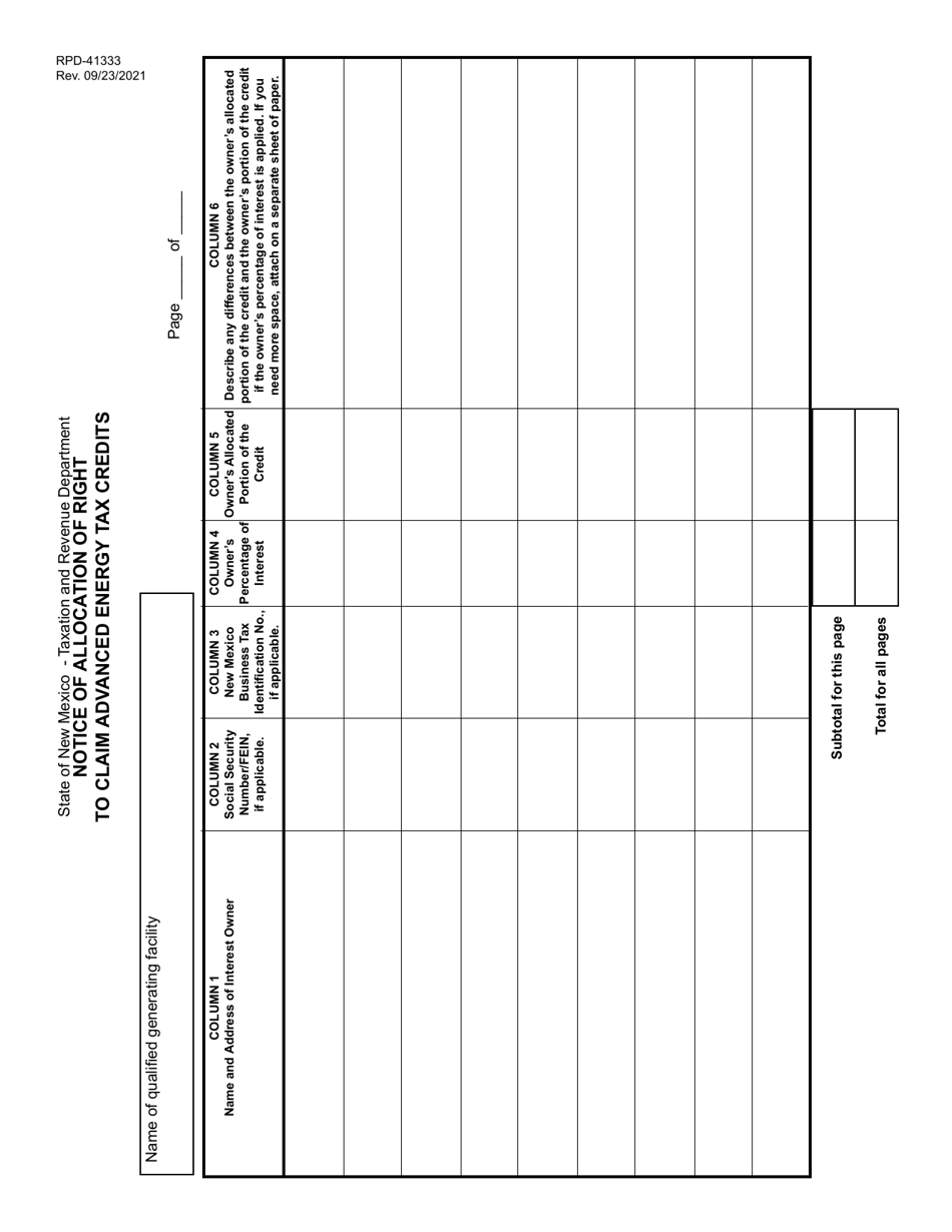 Form RPD-41333 Advanced Energy Tax Credit Application - New Mexico, Page 3