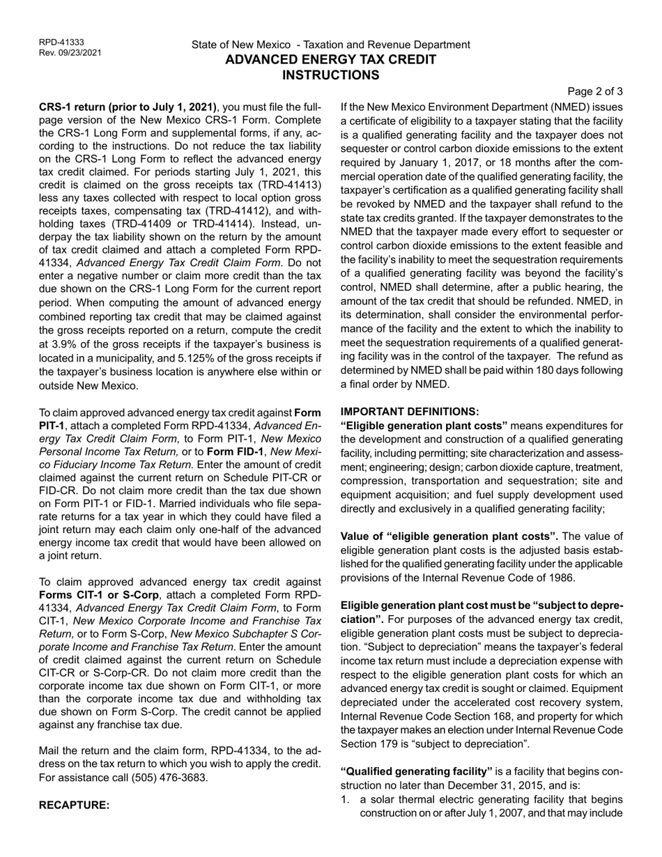 Form RPD-41333 Advanced Energy Tax Credit Application - New Mexico, Page 5
