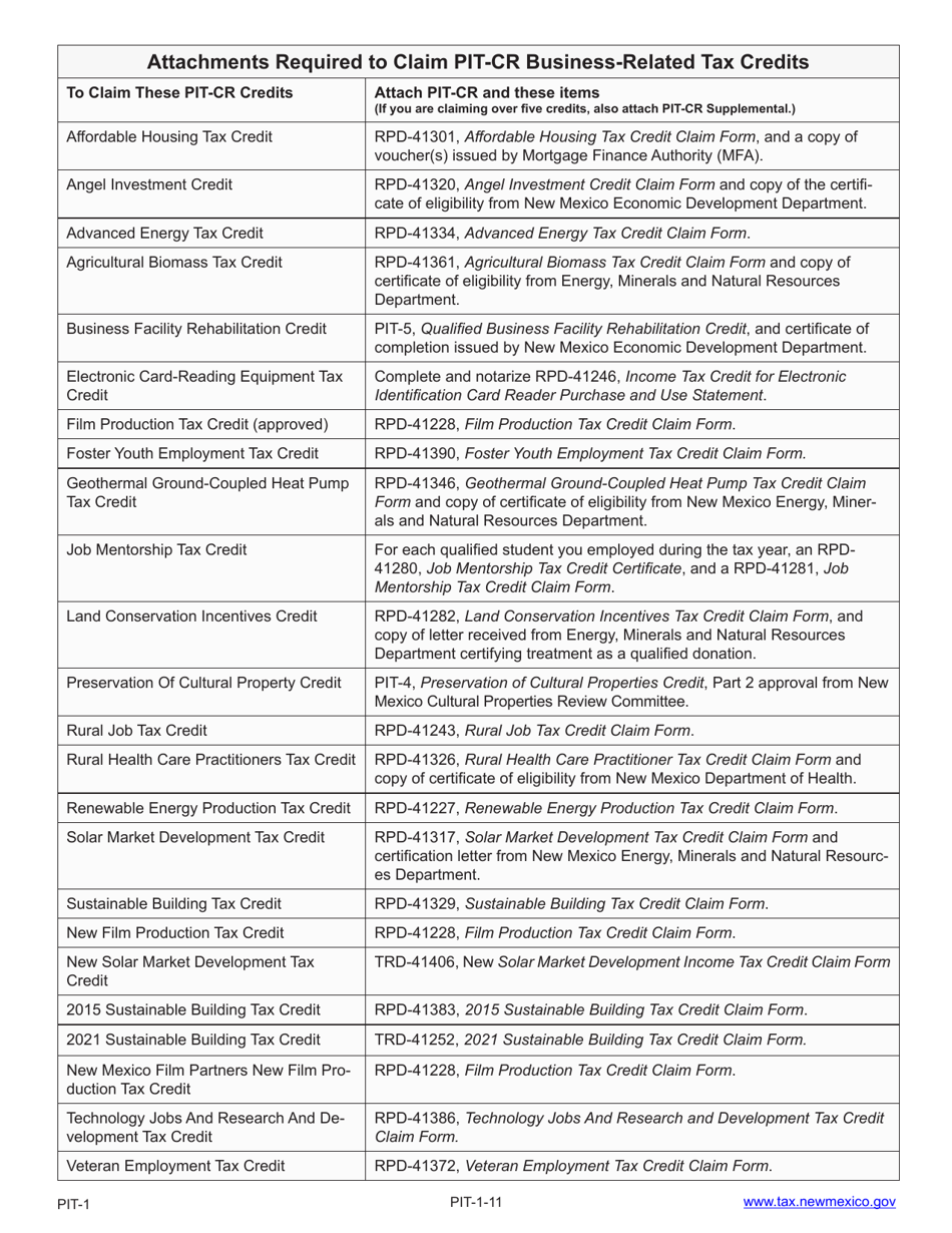 Instructions for Form PIT-1 New Mexico Personal Income Tax Return - New Mexico, Page 11