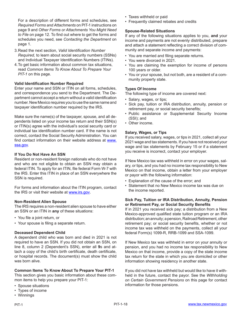 Instructions for Form PIT-1 New Mexico Personal Income Tax Return - New Mexico, Page 18