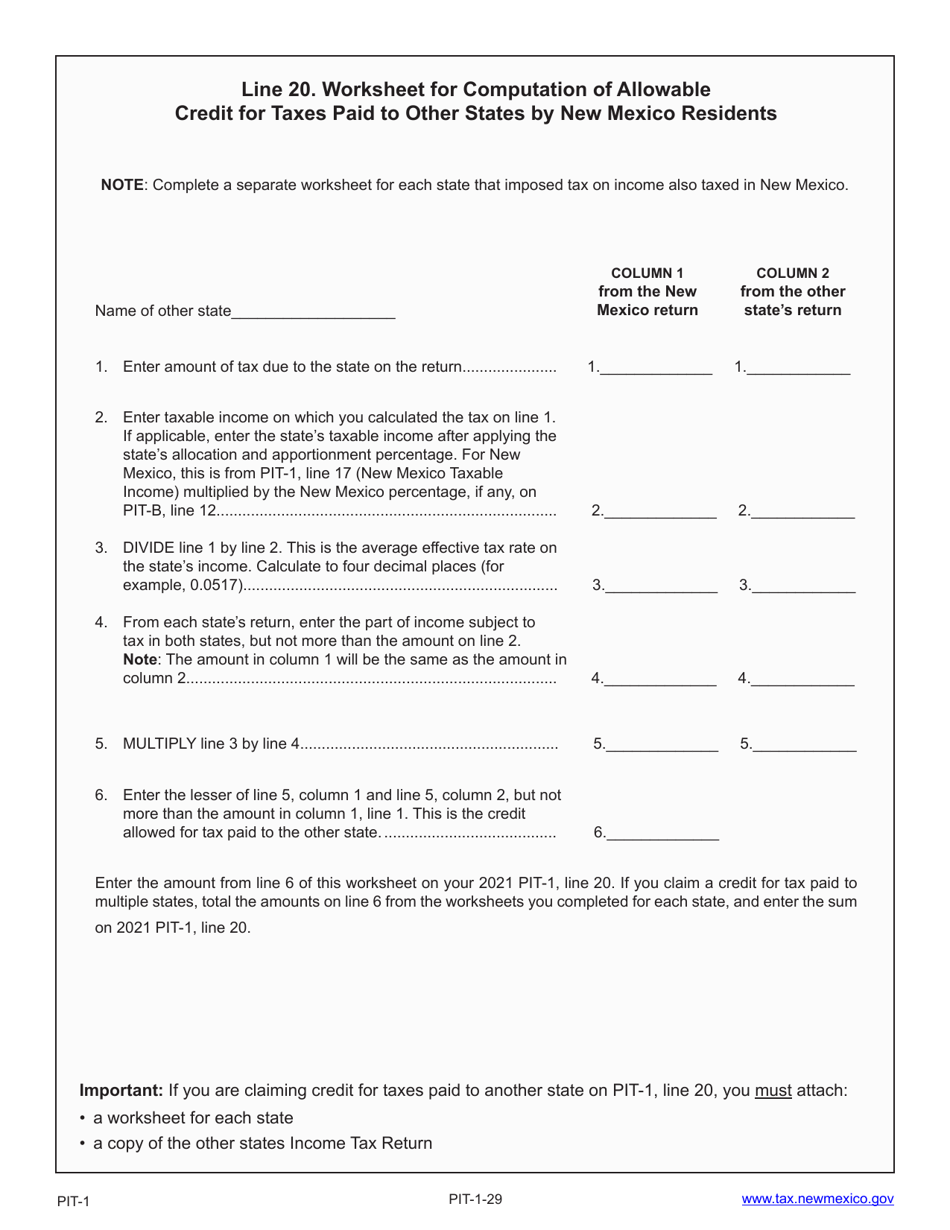 Instructions for Form PIT-1 New Mexico Personal Income Tax Return - New Mexico, Page 29