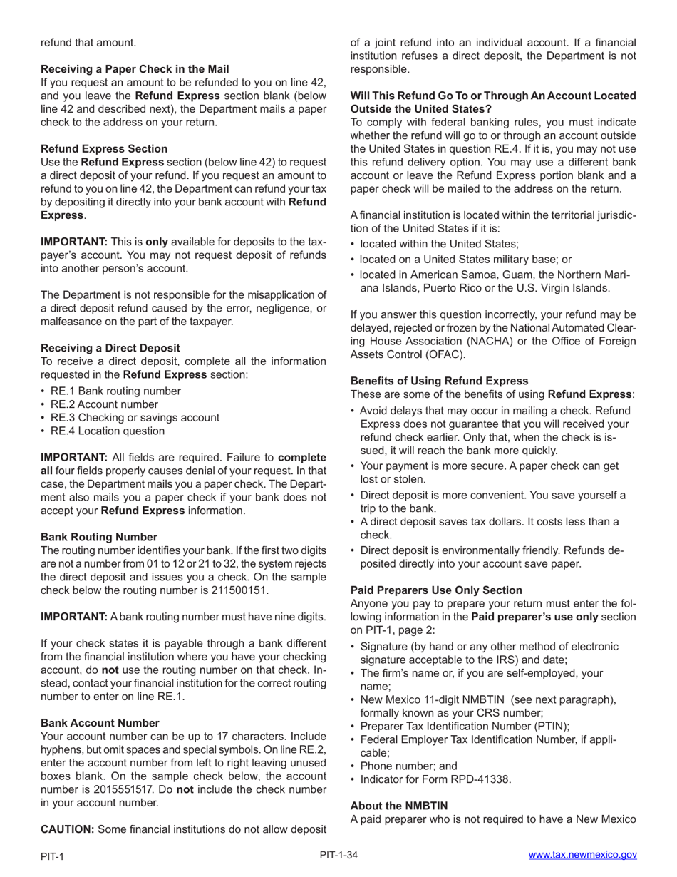 Instructions for Form PIT-1 New Mexico Personal Income Tax Return - New Mexico, Page 34