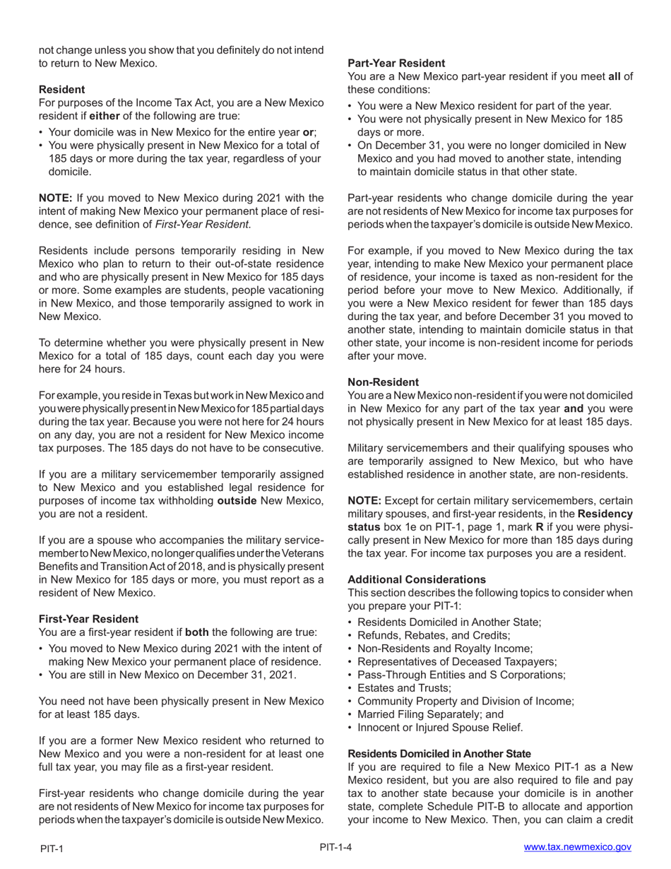 Instructions for Form PIT-1 New Mexico Personal Income Tax Return - New Mexico, Page 4