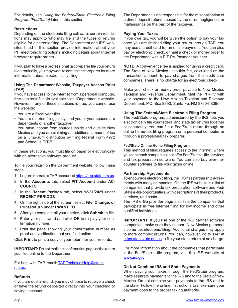 Instructions for Form PIT-1 New Mexico Personal Income Tax Return - New Mexico, Page 8