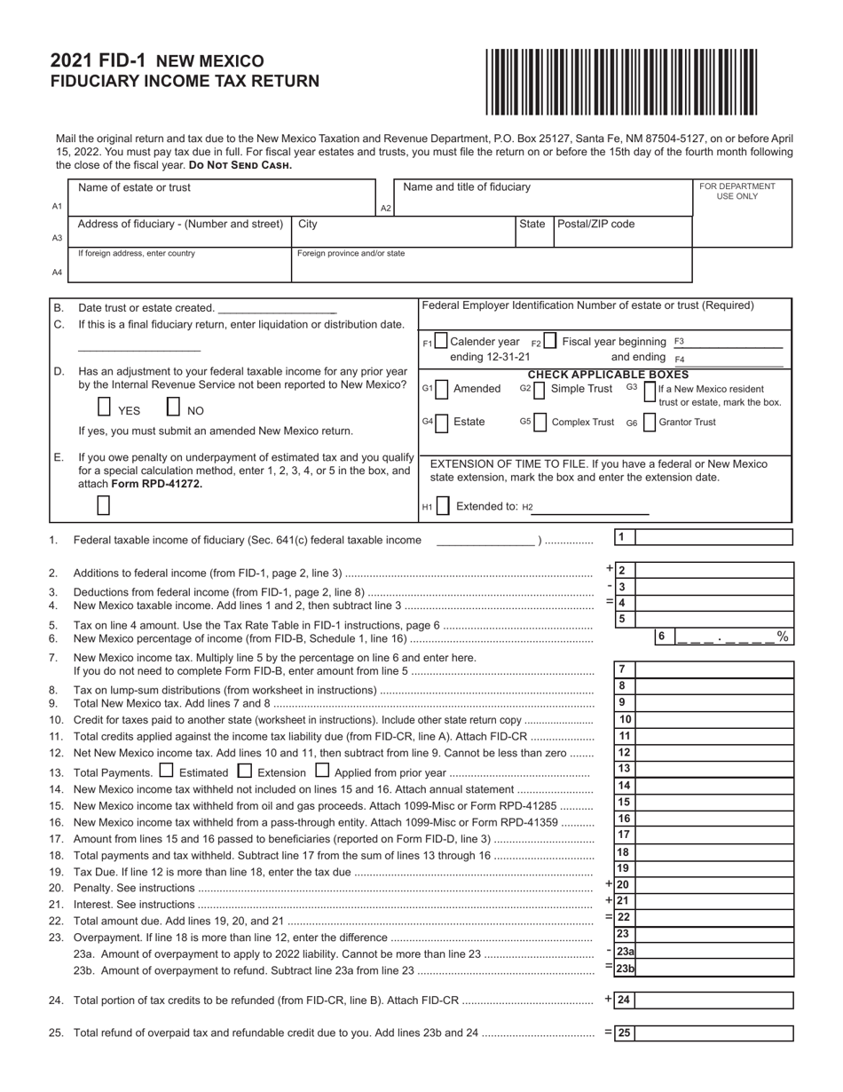 Form FID-1 Fiduciary Income Tax Return - New Mexico, Page 1