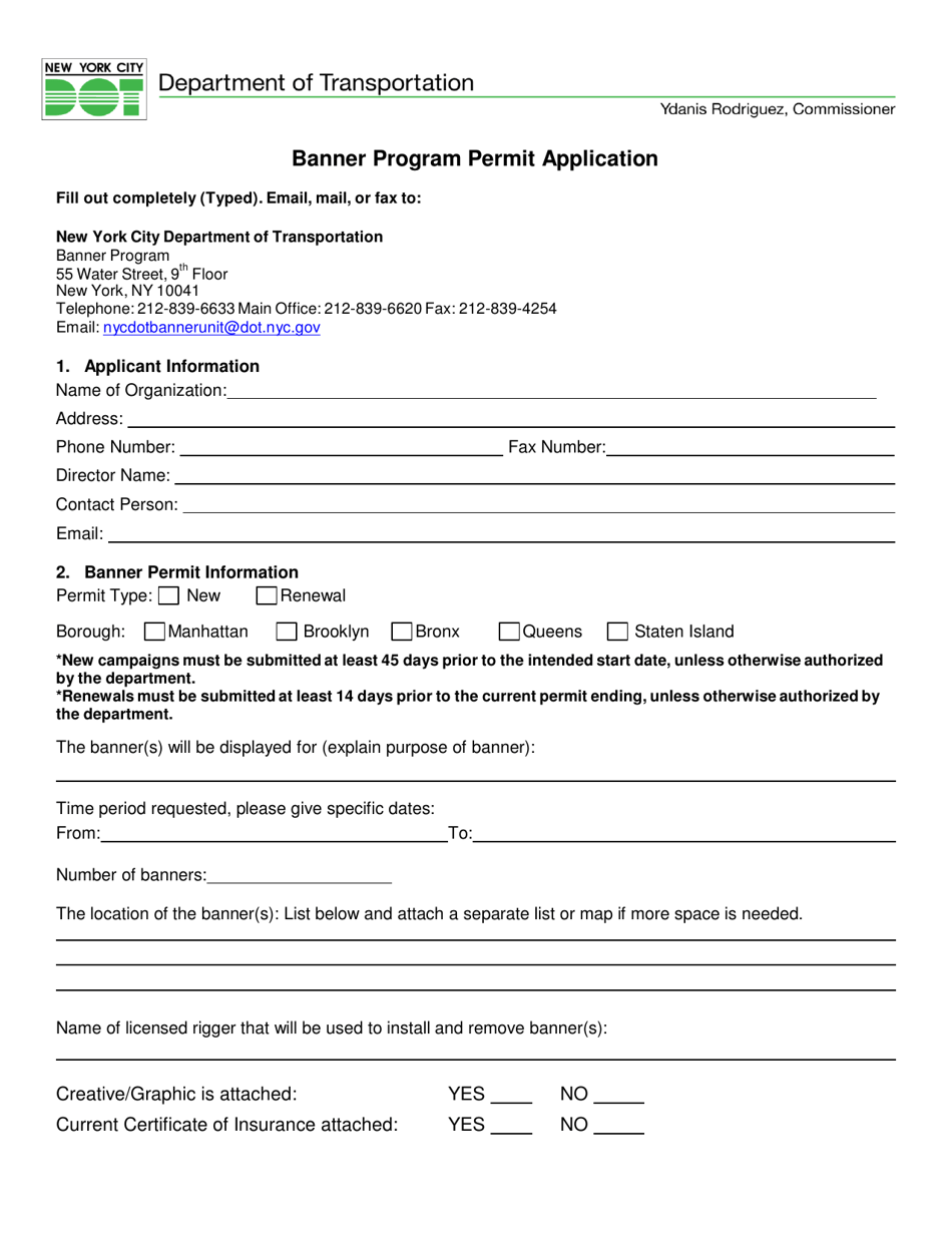 Banner Program Permit Application - New York City, Page 1