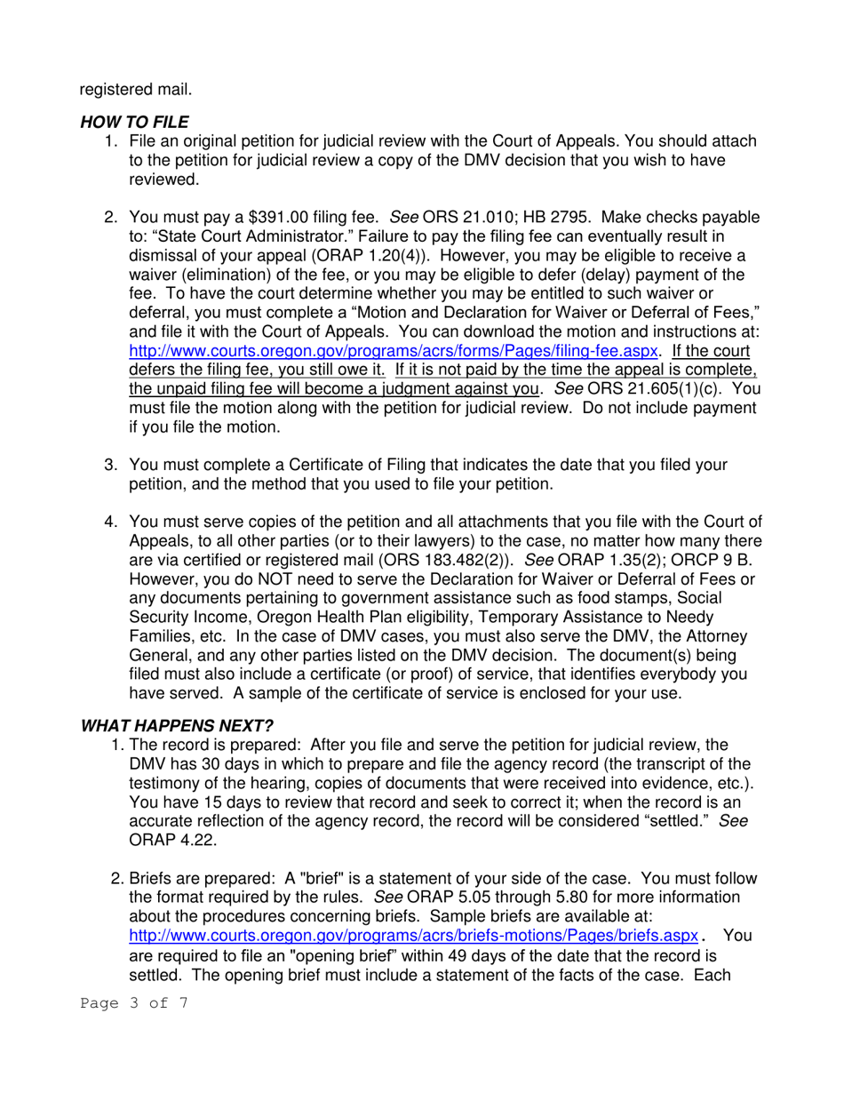 Petition for Judicial Review (Driver  Motor Vehicle Services Division) - Oregon, Page 3
