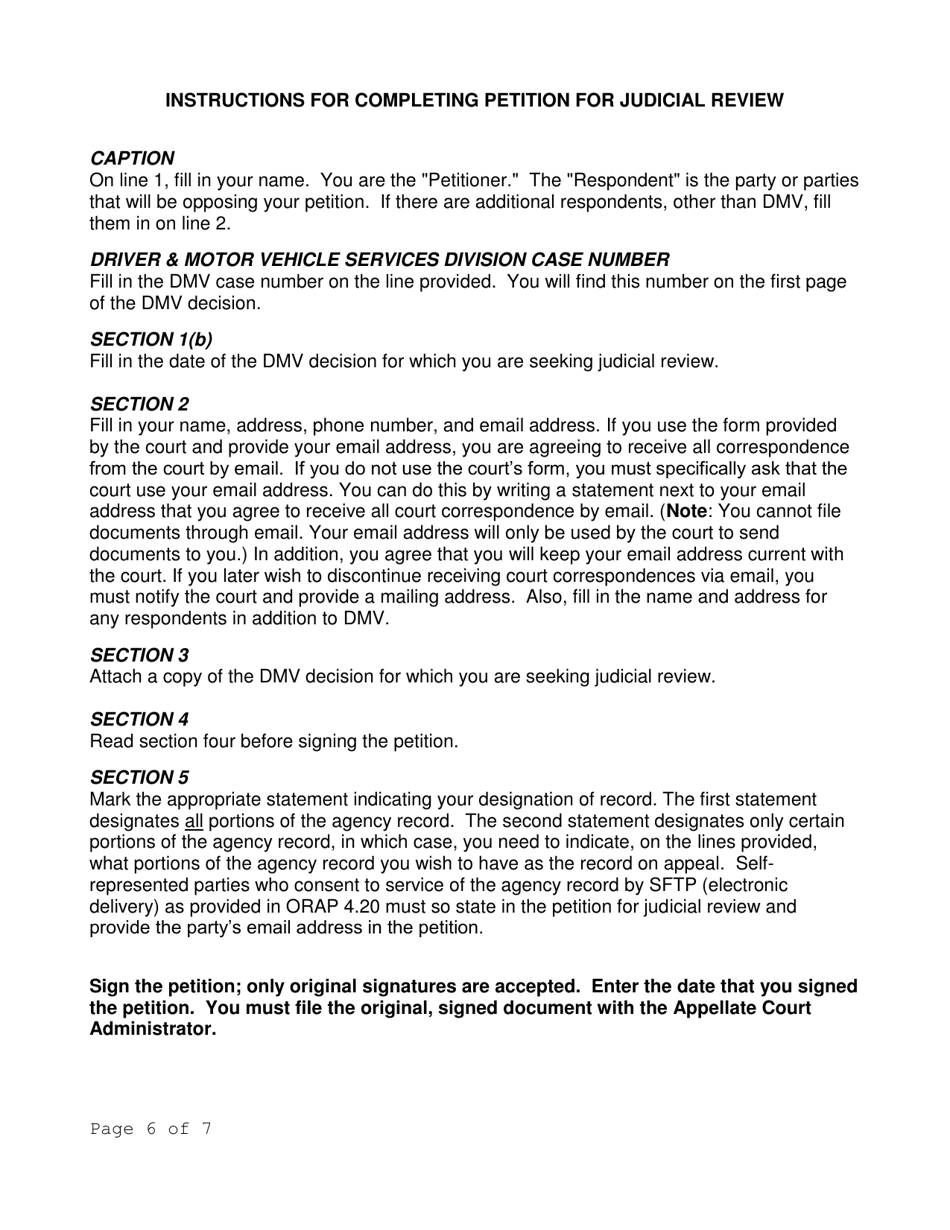 Petition for Judicial Review (Driver  Motor Vehicle Services Division) - Oregon, Page 6