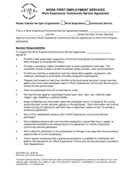 Form DSS-6905 &quot;Work Experience/Community Service Agreement&quot; - North Carolina