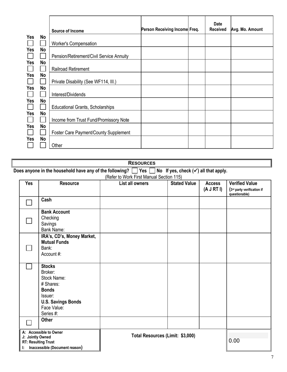 Form DSS-8228 Work First Cash Assistance Application and Review Documentation Workbook - North Carolina, Page 7