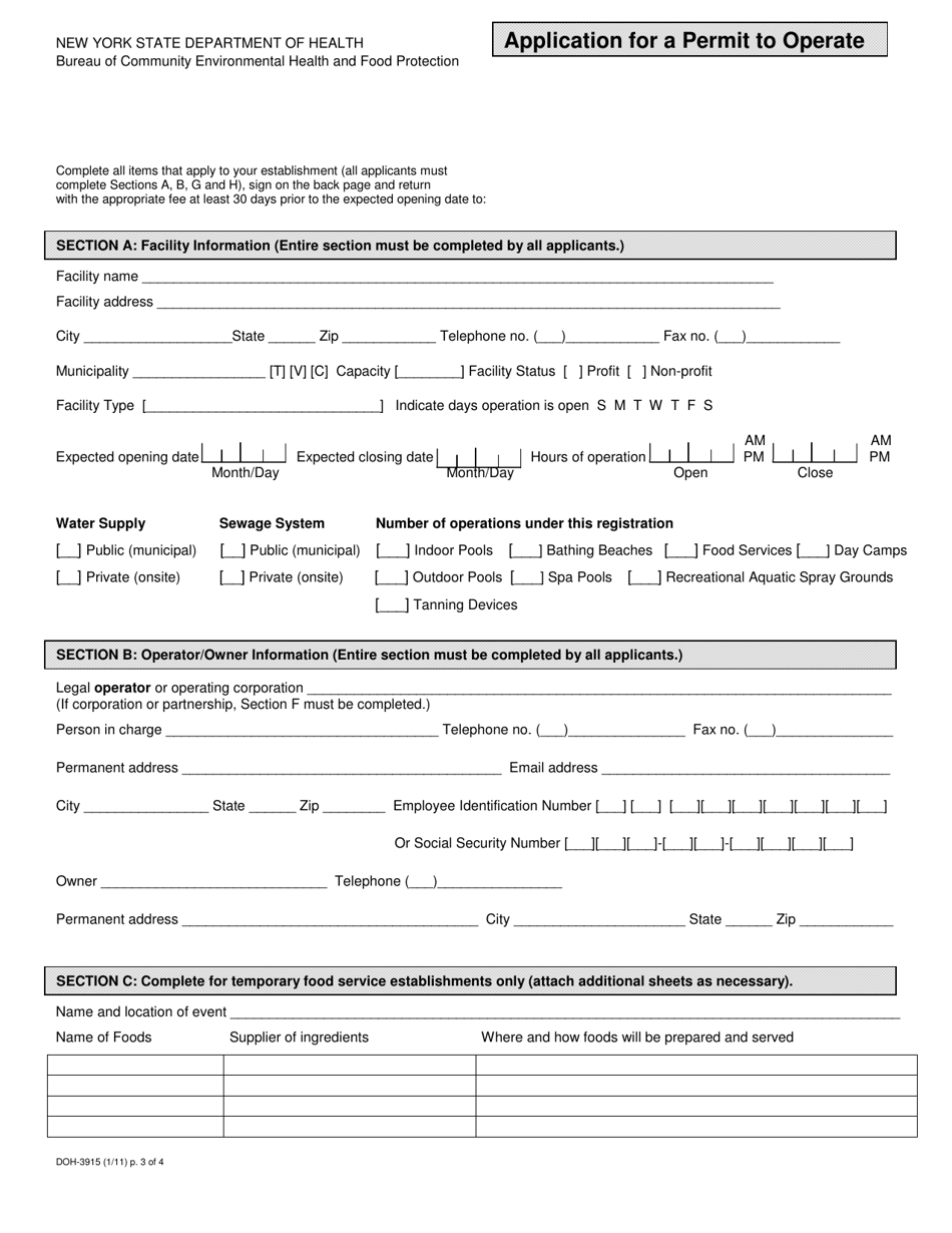 Form DOH-3915 Application for a Permit to Operate - New York, Page 3