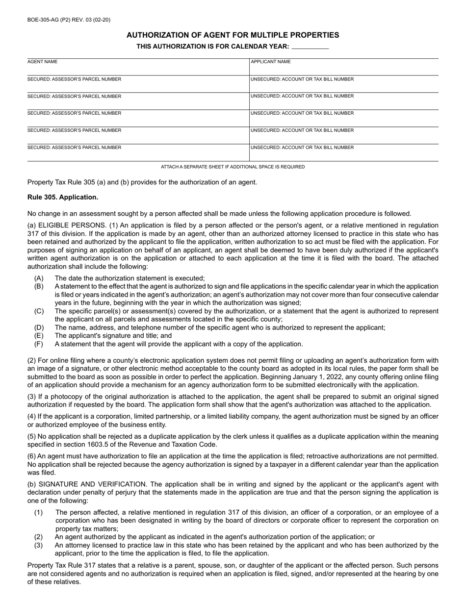 Form BOE-305-AG Authorization of Agent / Designation of Attorney - California, Page 2