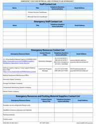 Document preview: Form DHA-IHD Emergency Vaccine Retrieval and Storage Plan Worksheet