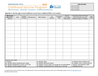 DOH Form 348-154 Vaccine Loss Log - Childhood Vaccine Program - Washington, Page 3