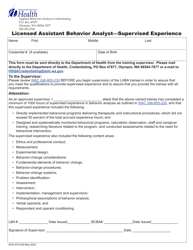Document preview: Form DOH670-205 Licensed Assistant Behavior Analyst - Supervised Experience - Washington