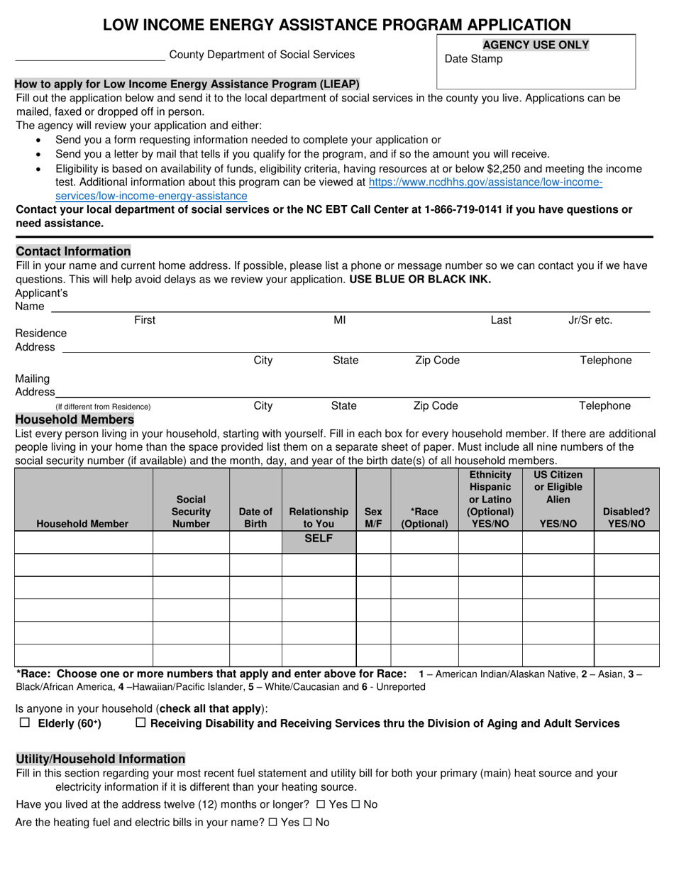 Form DSS-8178L Low Income Energy Assistance Program Application - North Carolina, Page 1