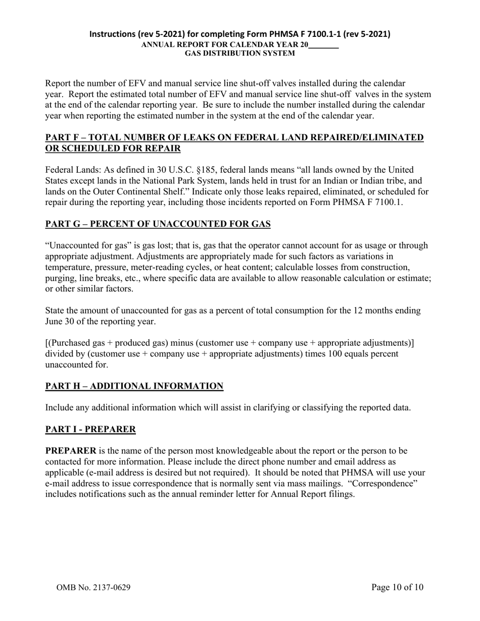 Instructions for Form F7100.1-1 Gas Distribution Annual Report Form, Page 10