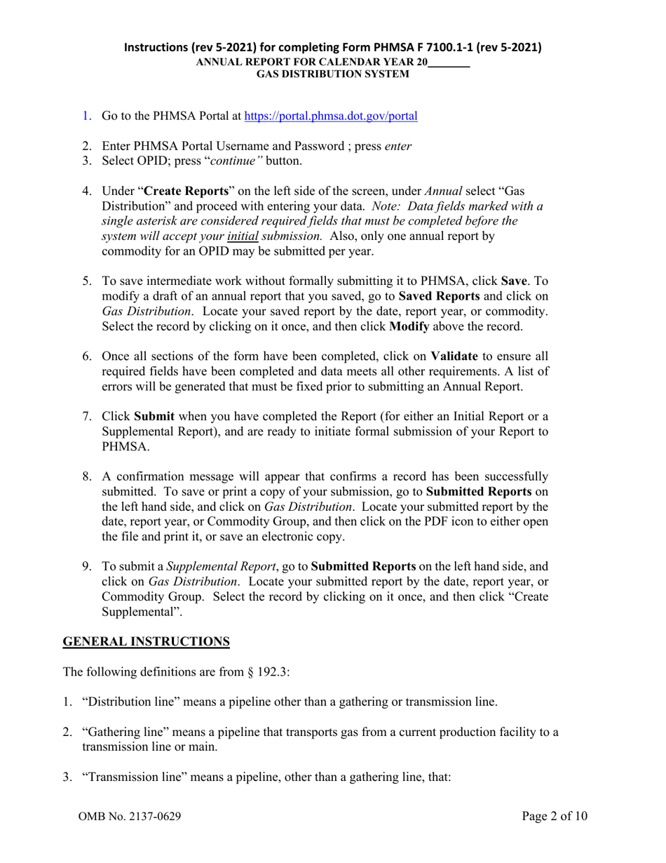 Instructions for Form F7100.1-1 Gas Distribution Annual Report Form, Page 2