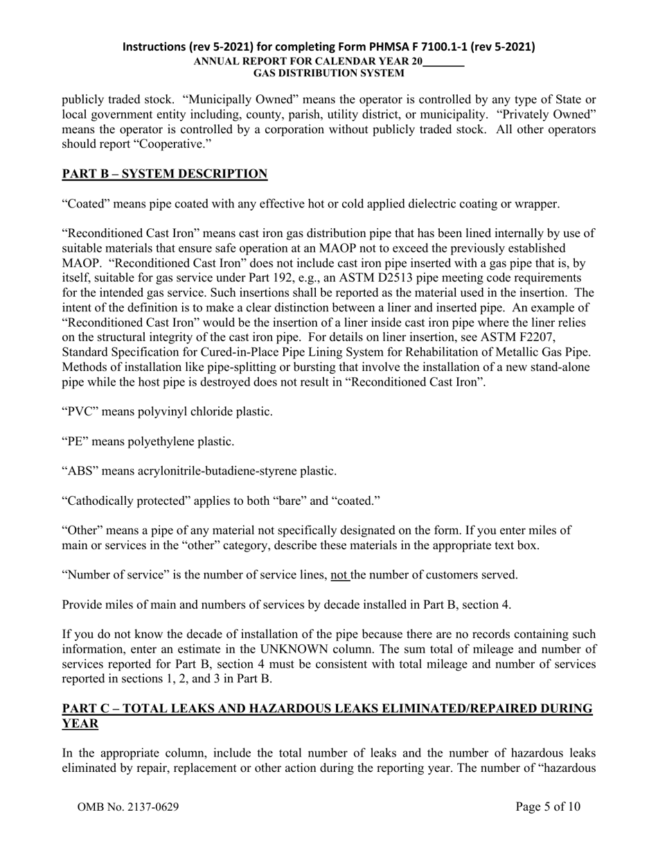 Instructions for Form F7100.1-1 Gas Distribution Annual Report Form, Page 5