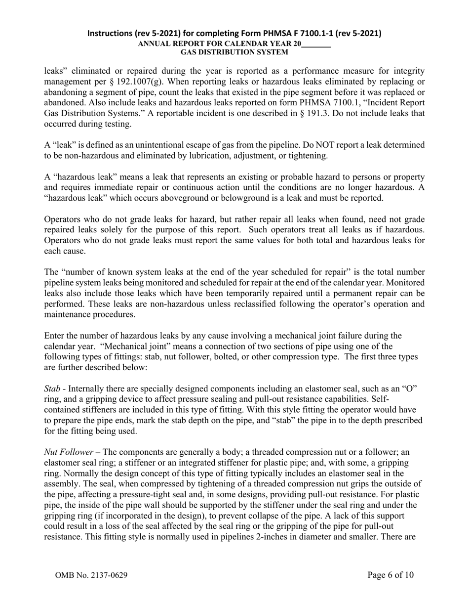 Instructions for Form F7100.1-1 Gas Distribution Annual Report Form, Page 6