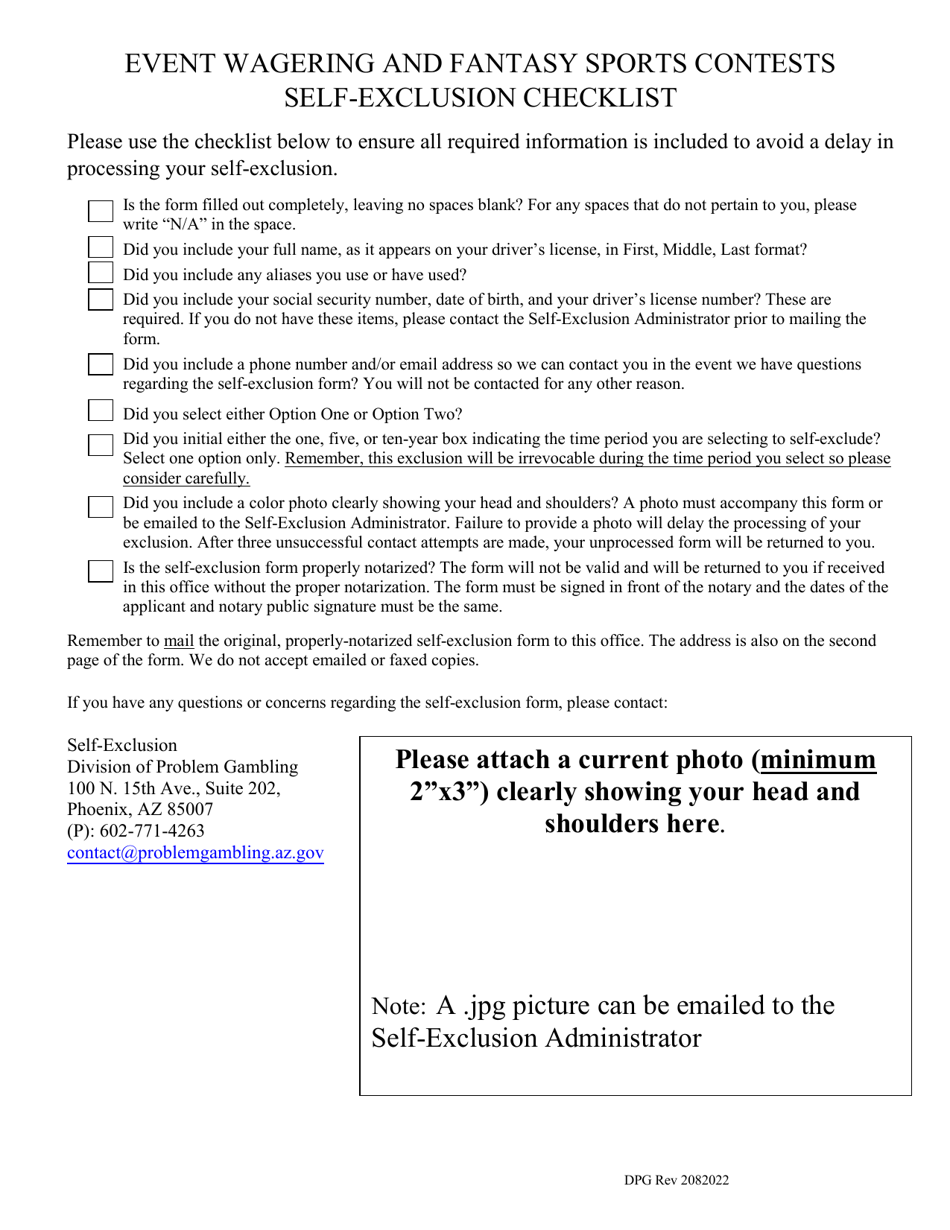 Event Wagering and Fantasy Sports Contests Self-exclusion Form - Arizona, Page 2