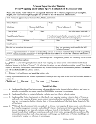 Event Wagering and Fantasy Sports Contests Self-exclusion Form - Arizona, Page 3