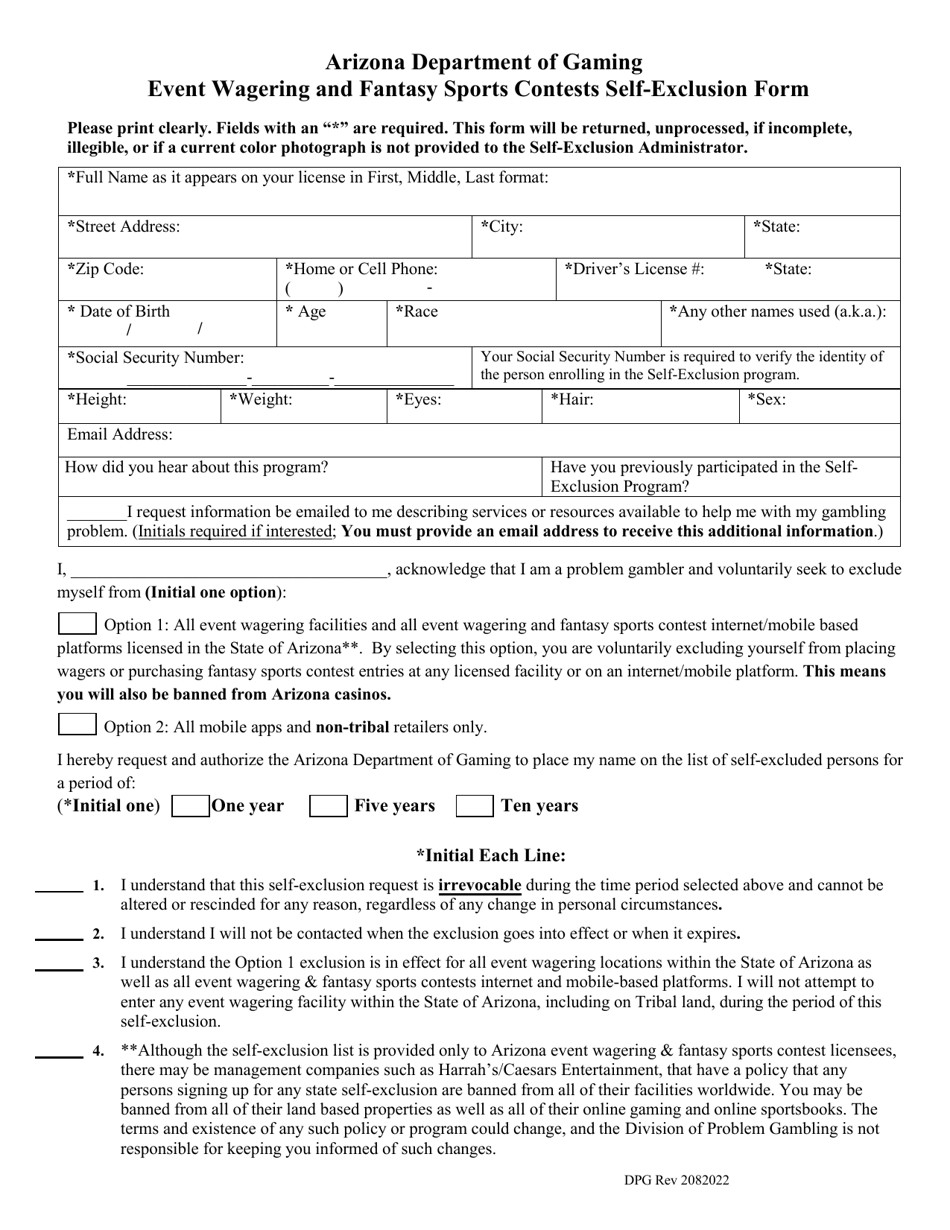 Event Wagering and Fantasy Sports Contests Self-exclusion Form - Arizona, Page 3
