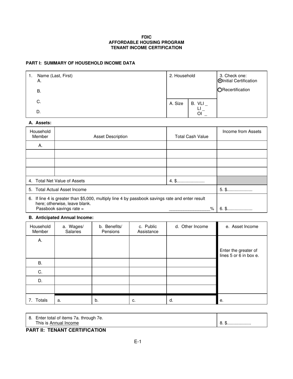 Tenant Income Certification - Affordable Housing Program, Page 1