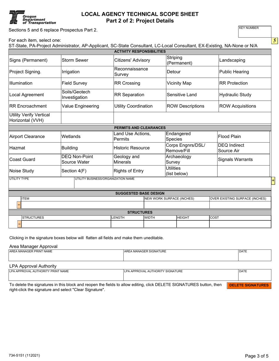 Form 734-5151 Local Agency Technical Scope Sheet - Oregon, Page 3