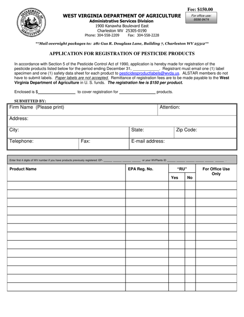 Application for Registration of Pesticide Products - West Virginia