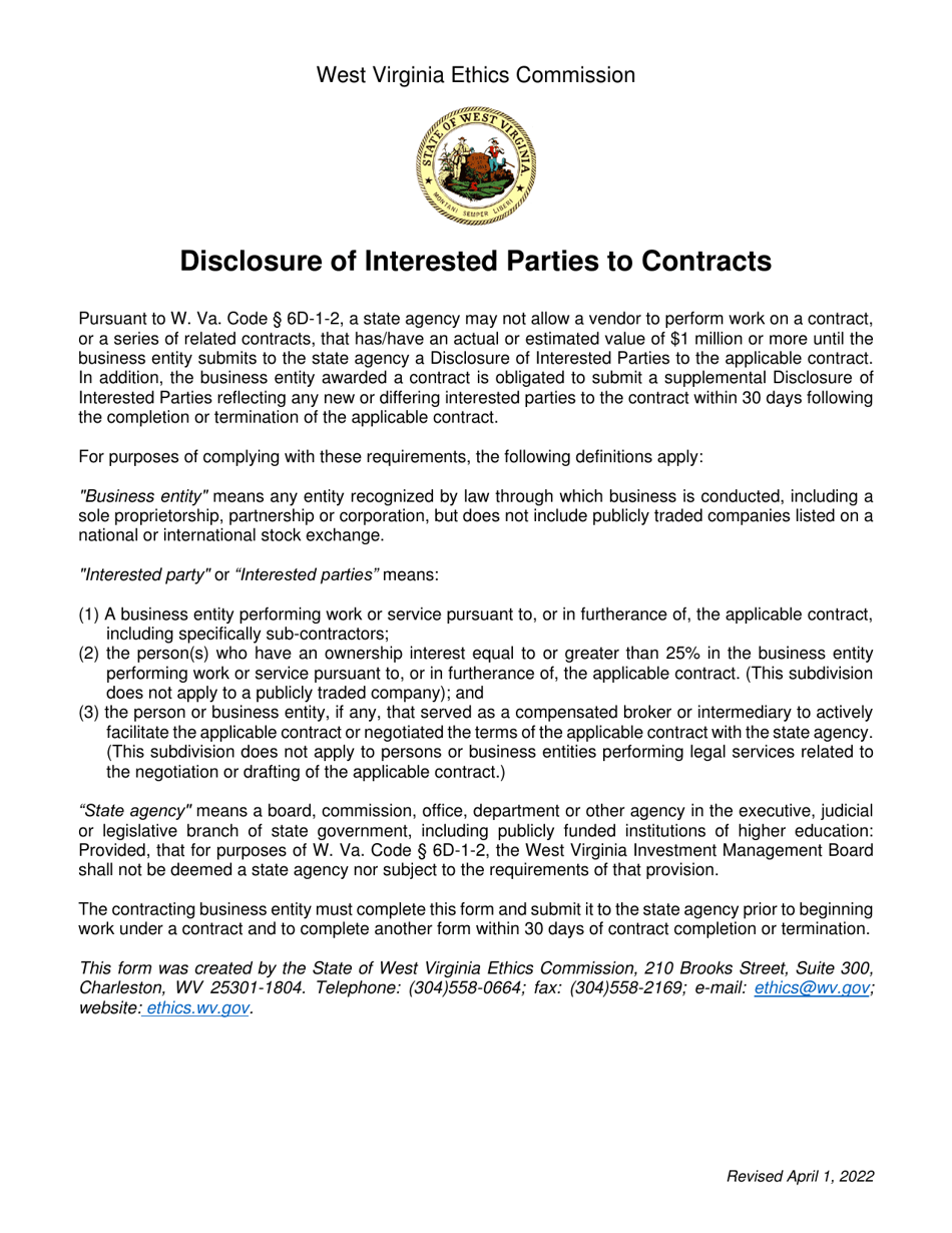 Disclosure of Interested Parties to Contracts - West Virginia, Page 1