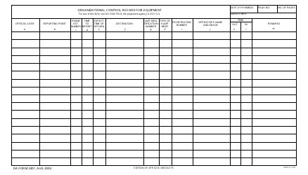 Document preview: DA Form 2401 Organizational Control Record for Equipment