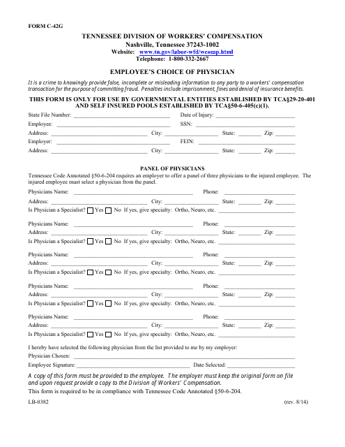 Form C-42G Employee's Choice of Physician - Tennessee