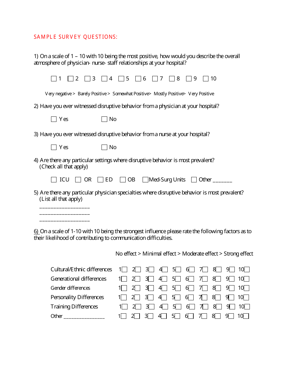 Hospital Staff Relationships Evaluation Survey Form, Page 1