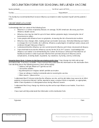 Document preview: Declination Form for Seasonal Influenza Vaccine - California