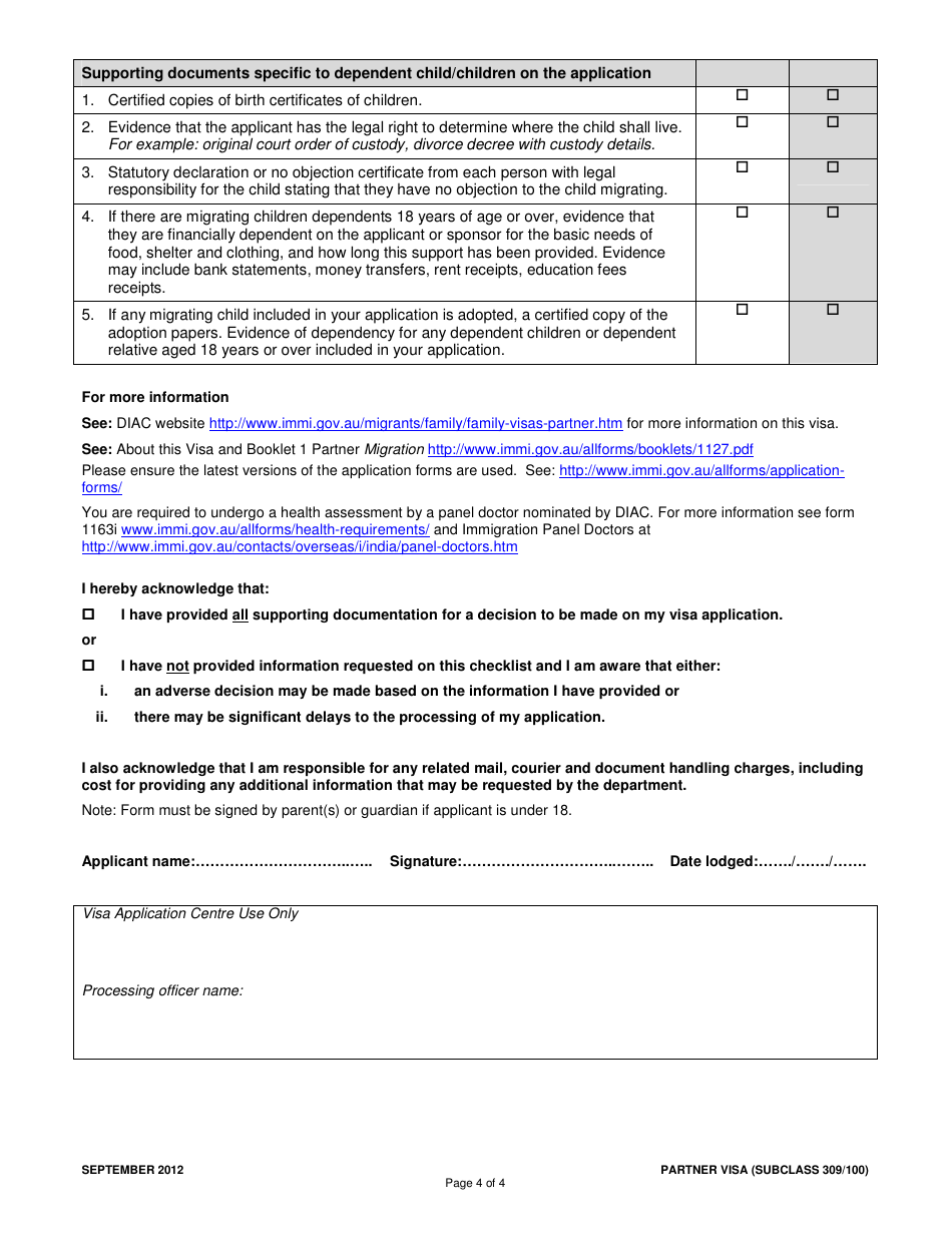 Australian Partner Visa Application Checklist - New Delhi, Delhi, India, Page 4