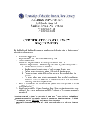 Document preview: Application for Certificate of Occupancy - Township of Saddle Brook, New Jersey