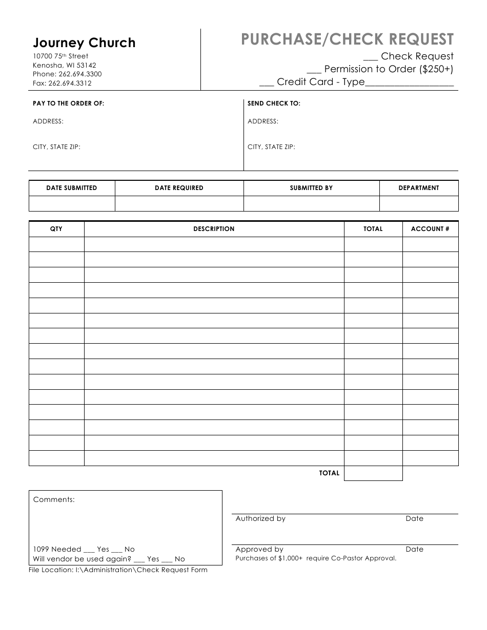 Purchase / Check Request Form - Journey Church, Page 1