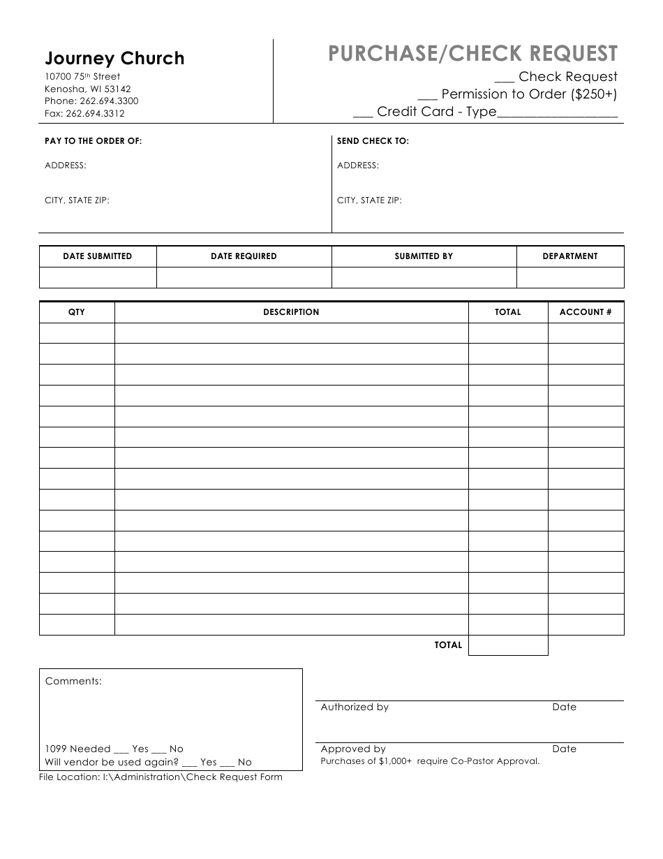 Purchase/Check Request Form - Journey Church - Fill Out, Sign Online ...