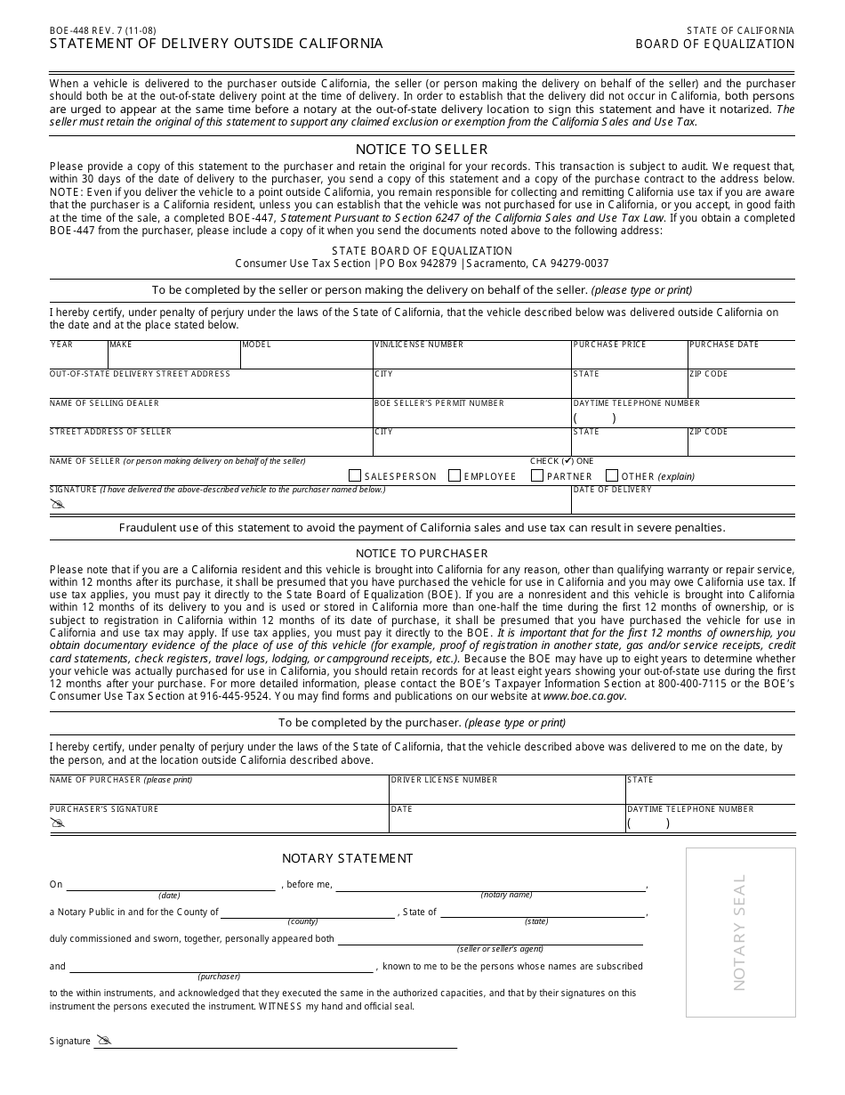 Form BOE-448 - Fill Out, Sign Online and Download Fillable PDF ...