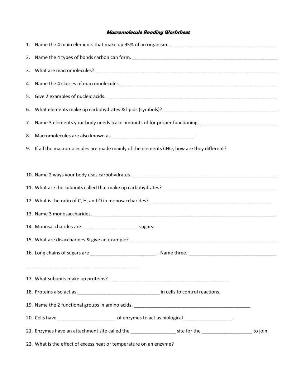 Macromolecule Reading Worksheet, Page 3