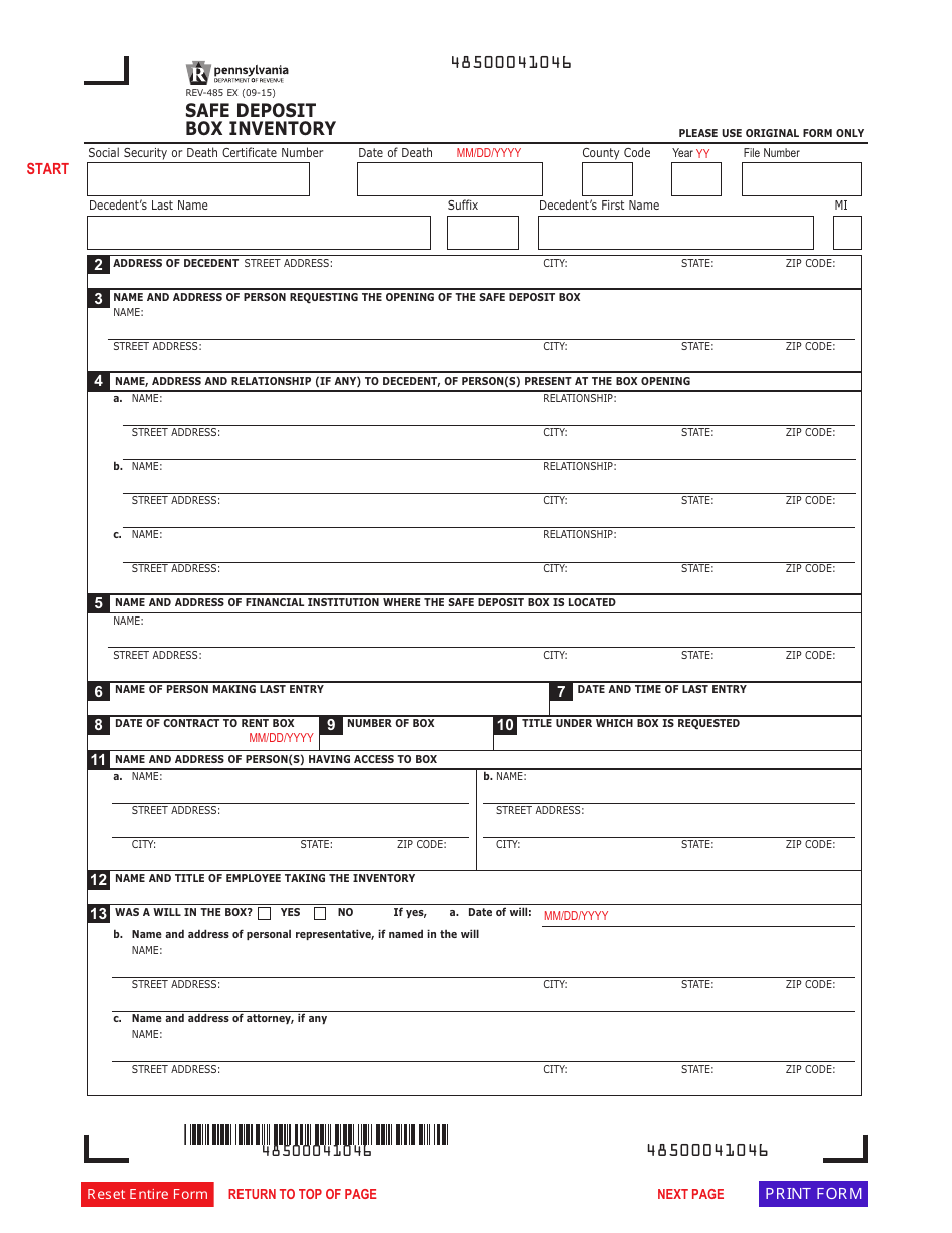 affidavit for access to safe deposit box