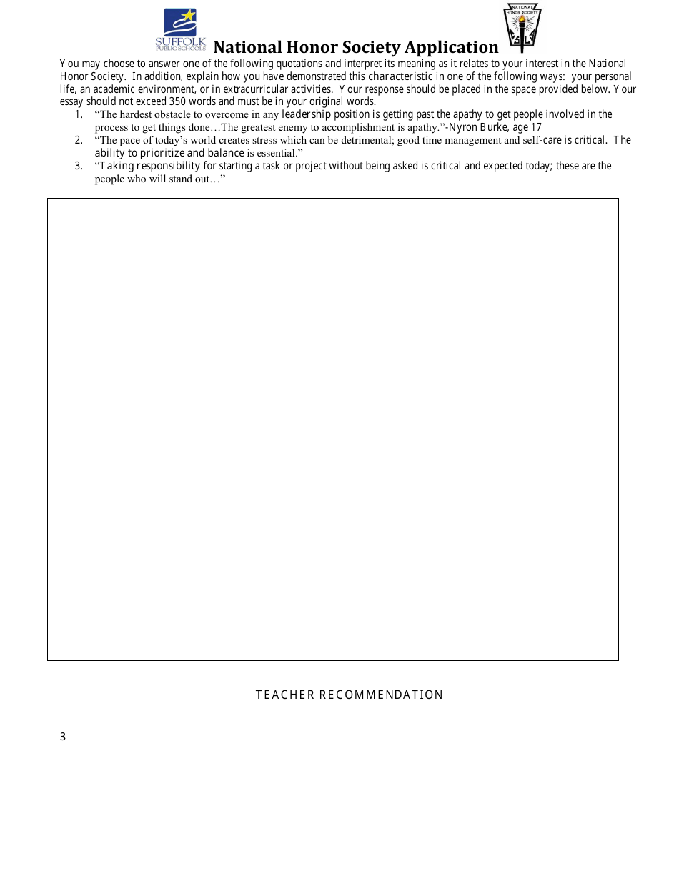 National Honor Society Application Form - Suffolk Public Schools - Suffolk, Virginia, Page 3