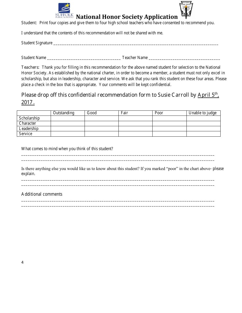 National Honor Society Application Form - Suffolk Public Schools - Suffolk, Virginia, Page 4