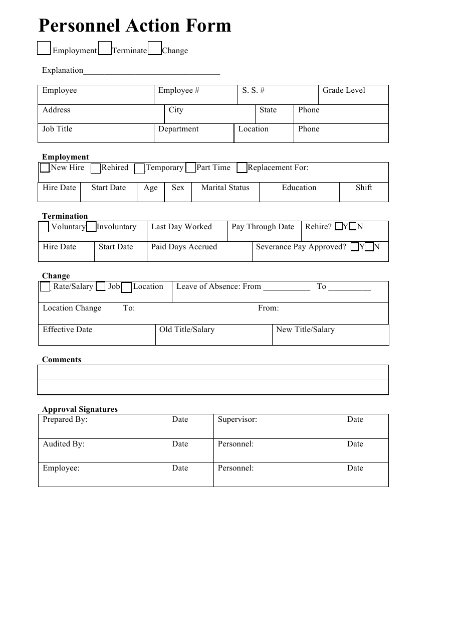 Personnel Action Form, Page 1