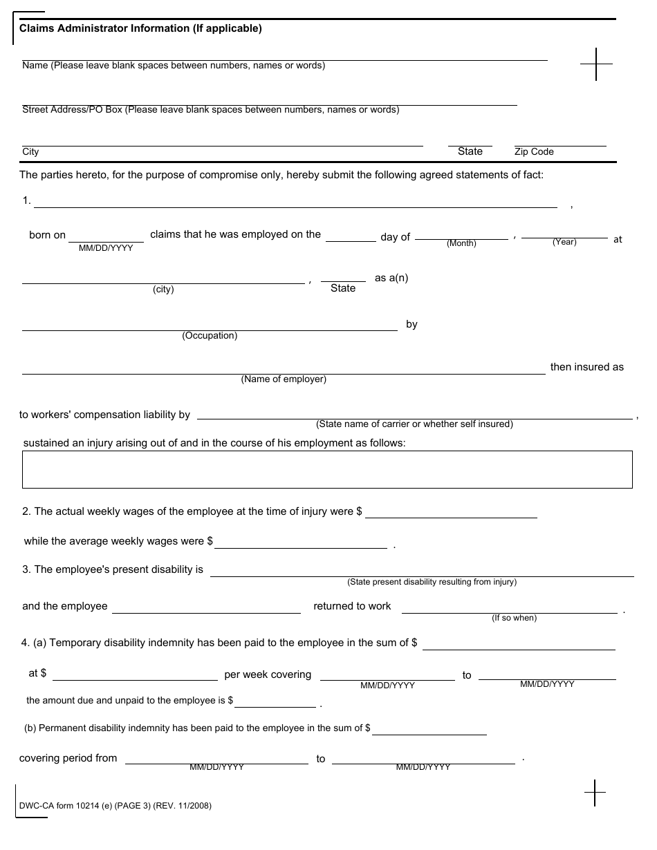 DWC-CA Form 10214 (E) Compromise and Release - Third Party - California, Page 3
