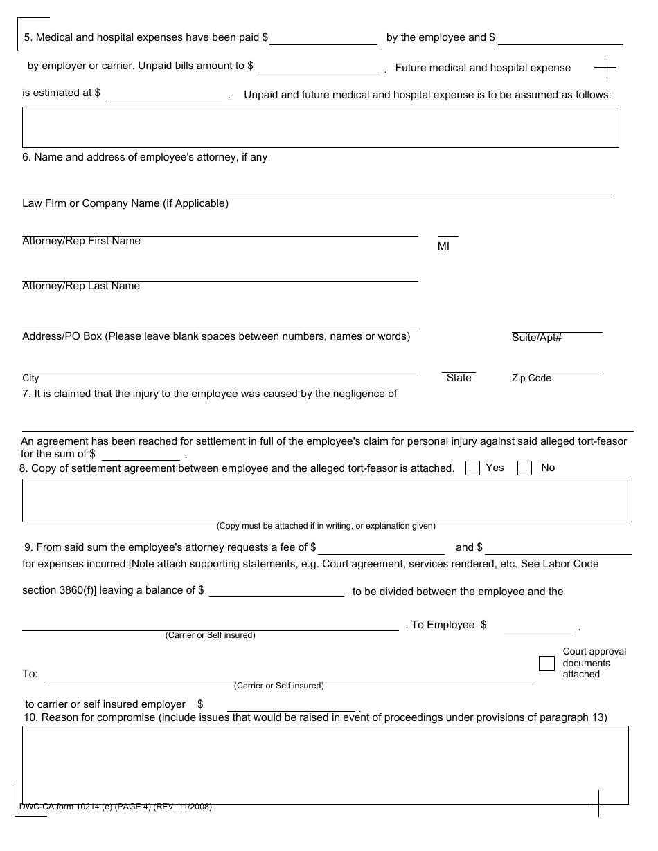 Dwc-ca Form 10214 (e) - Fill Out, Sign Online And Download Fillable Pdf 