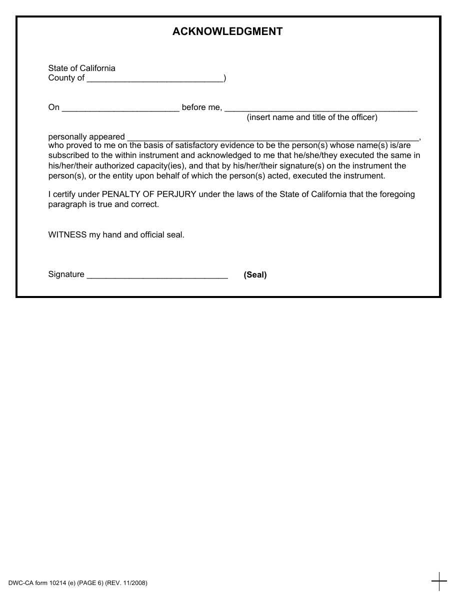 DWC-CA Form 10214 (E) Compromise and Release - Third Party - California, Page 6